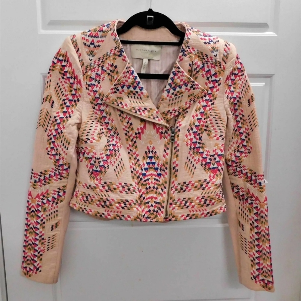Pink Embroidered BCBG Runway Jacket Size Small